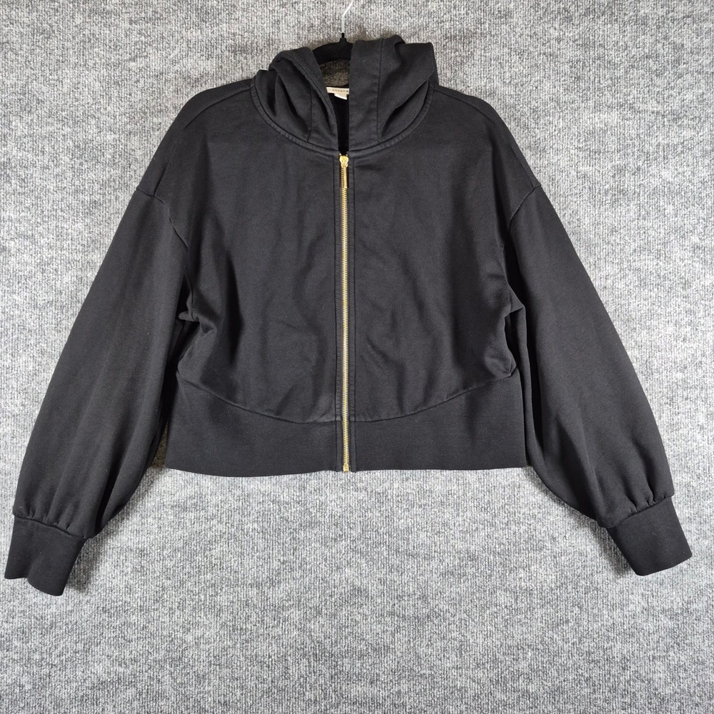 Cuyana Hoodie Cropped Pima Cotton Full Zip M Black Womens